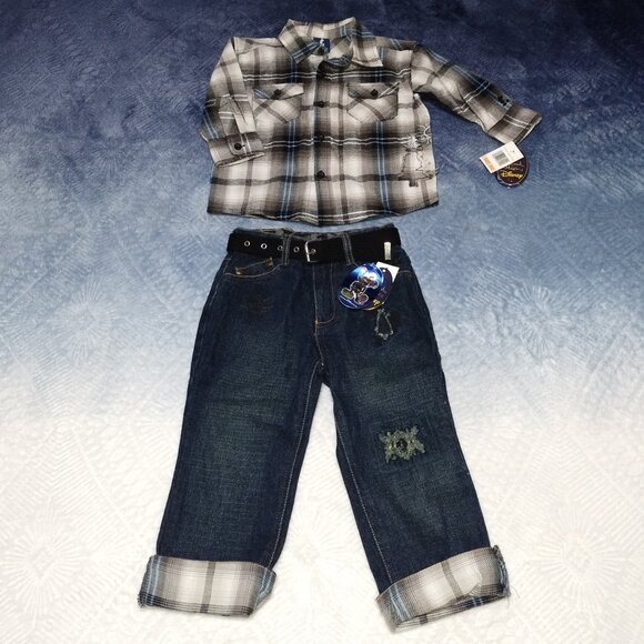 Disney Boy's Jeans & Matching Flannel Shirt Size 2T/2 NWT.